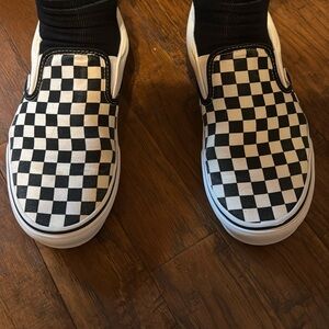 Vans black & White checkered slip-ons